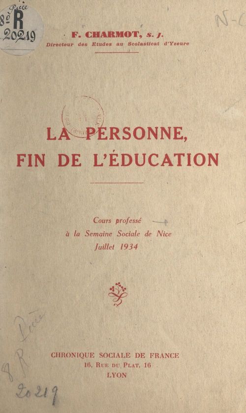 ebook cover of La personne, fin de l'éducation, by Francois Charmot