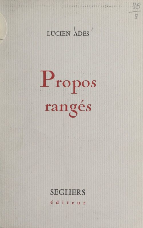 Couverture ebook de Propos rangés, de Lucien Adès