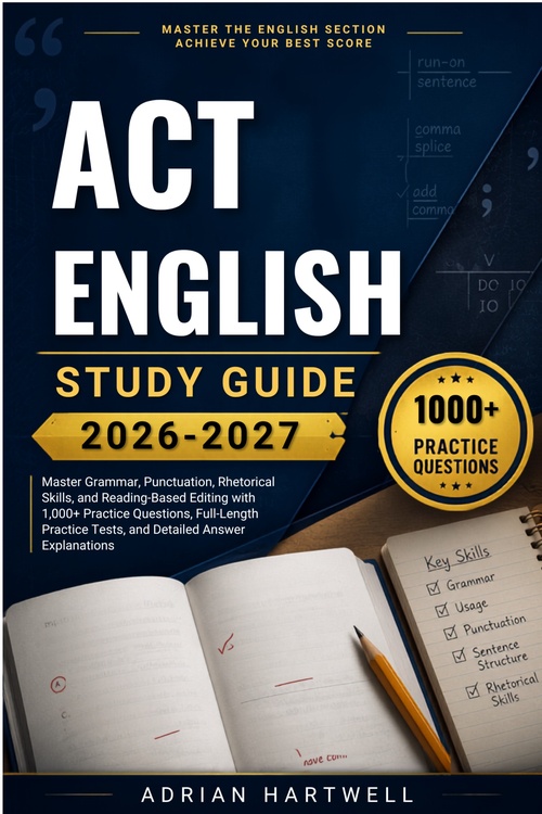 Couverture ebook de ACT ENGLISH STUDY GUIDE 2026-2027, de Adrian Hartwell