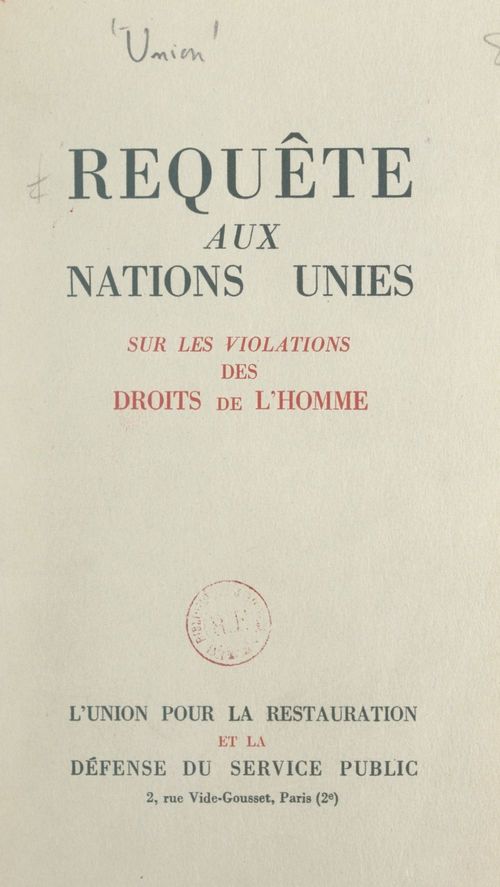 ebook cover of Requête aux Nations Unies, by Union Pour La Restauration Et La Defense