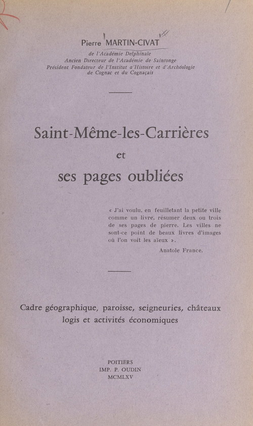 ebook cover of Saint-Même-les-Carrières et ses pages oubliées, by Pierre Martin-Civat