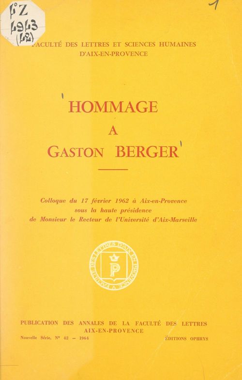 Couverture ebook de Hommage à Gaston Berger, de Collectif