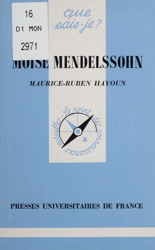 ebook cover of Moïse Mendelssohn, by Maurice-Ruben Hayoun
