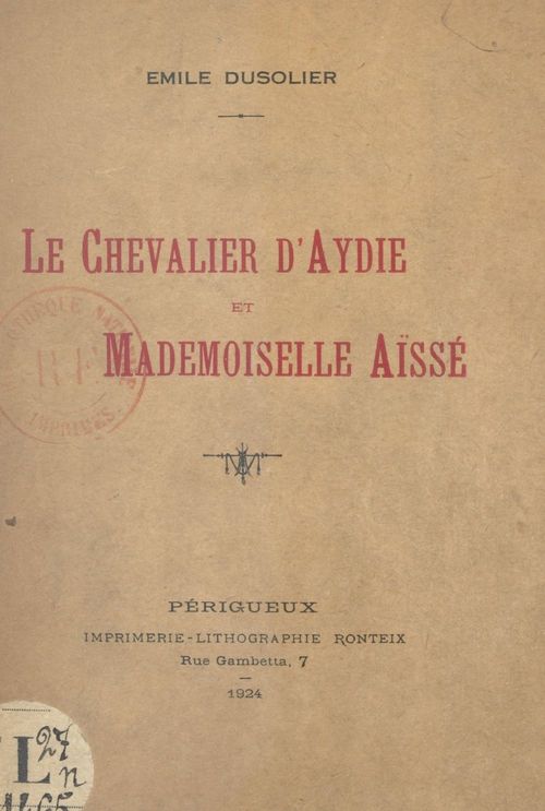 ebook cover of Le chevalier d'Aydie et mademoiselle Aïssé, by Emile Dusolier