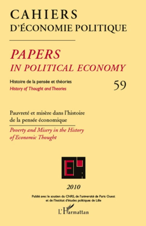 Couverture ebook de Pauvreté et misère dans l'histoire de la pensée économique, de Cahiers d'économie politique