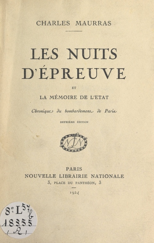Couverture ebook de Les nuits d'épreuve et la mémoire de l'État, de Charles Maurras