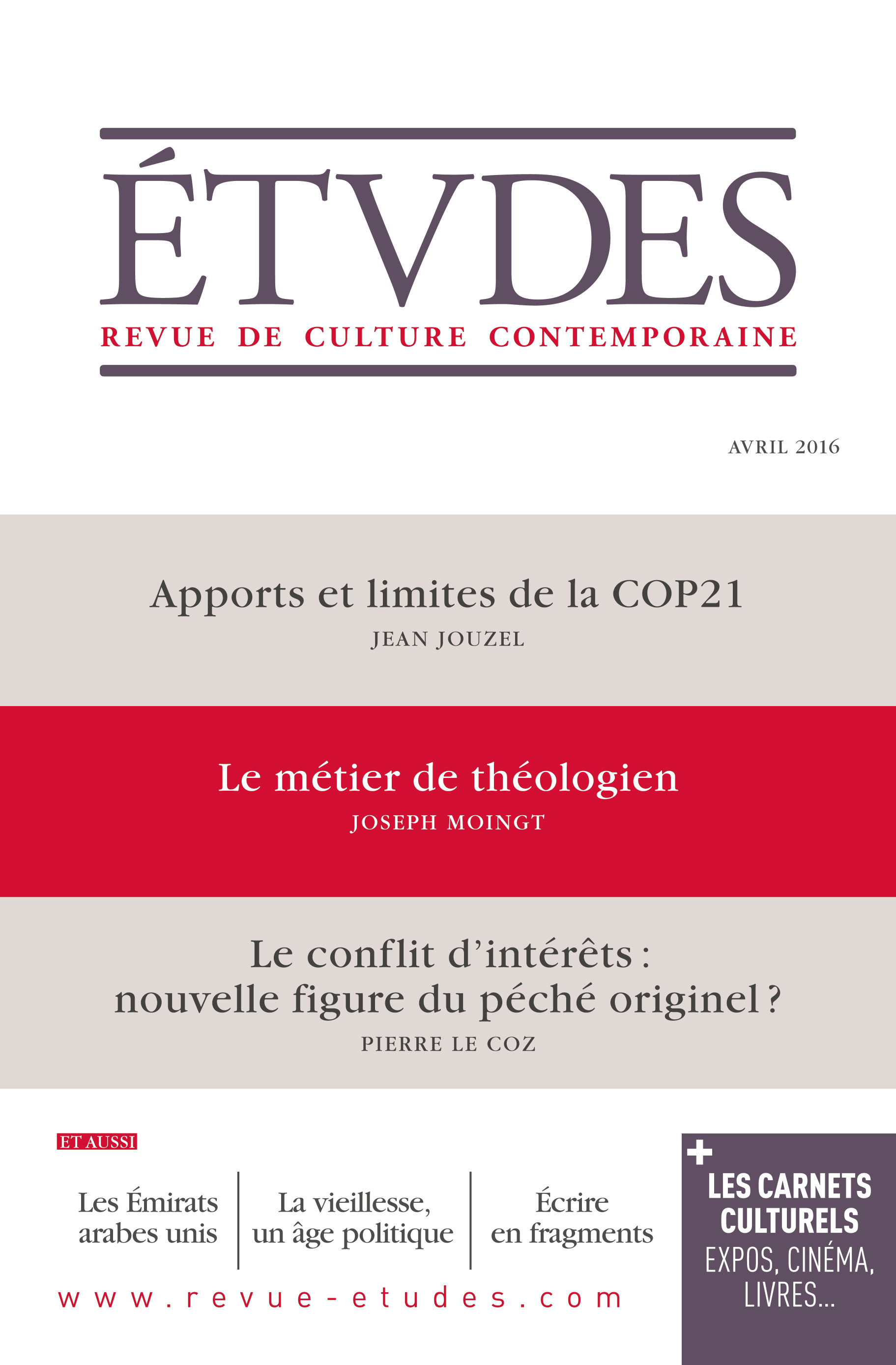 Couverture ebook de Etudes - Avril 2016, de Revue études