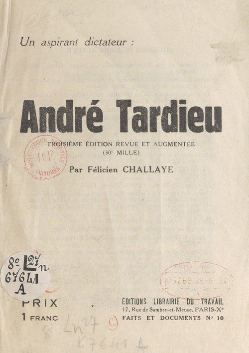 Couverture ebook de Un aspirant dictateur : André Tardieu, de Felicien Challaye