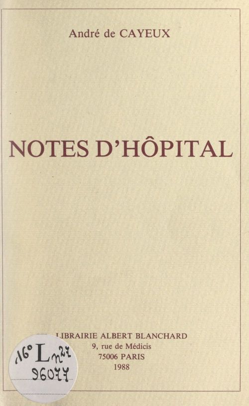 ebook cover of Notes d'hôpital, by Andre De Cayeux
