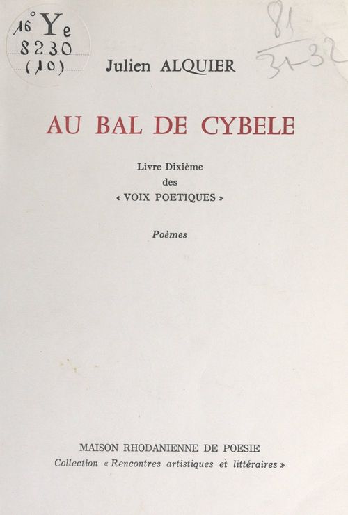 ebook cover of Voix poétiques (10). Au bal de Cybèle, by Julien Alquier
