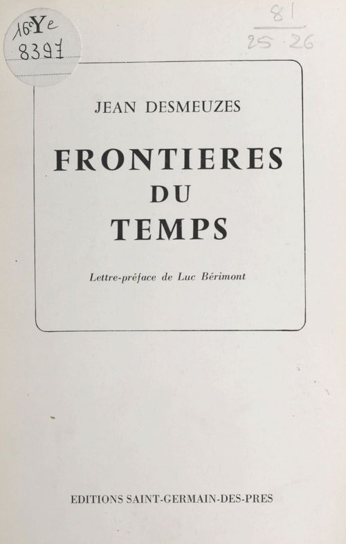 ebook cover of Frontières du temps, by Jean Desmeuzes