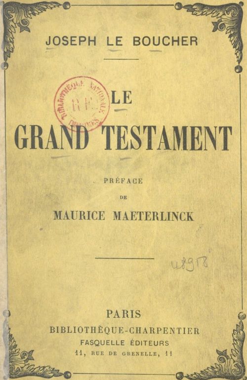 ebook cover of Le grand testament, by Joseph Le Boucher