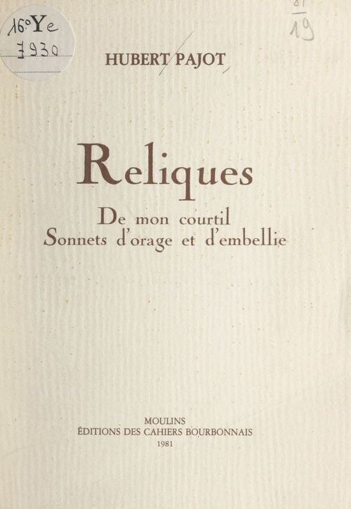 Couverture ebook de Reliques, de Hubert Pajot