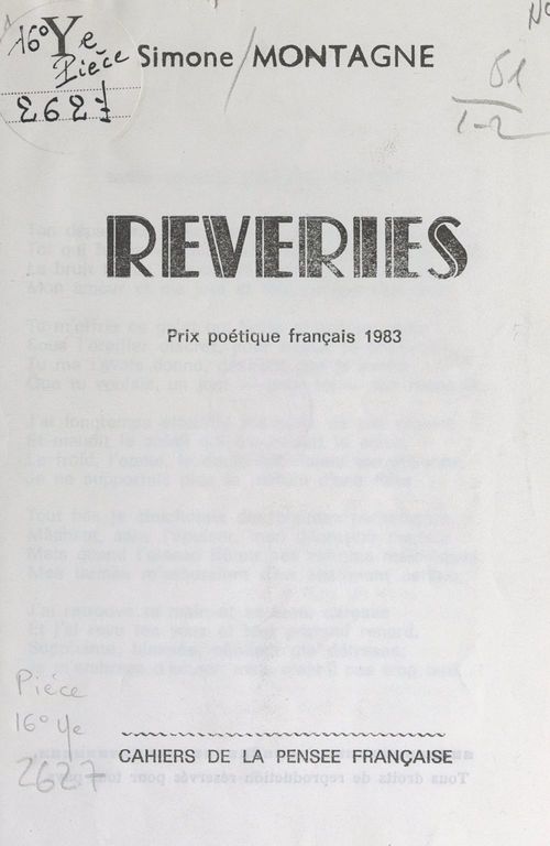 Couverture ebook de Rêveries, de Simone Montagne