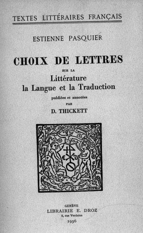ebook cover of Choix de Lettres sur la Littérature, la Langue et la Traduction, by Estienne Pasquier
