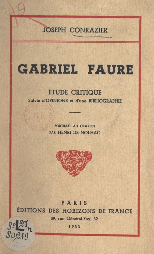 Couverture ebook de Gabriel Faure, de Joseph Conrazier