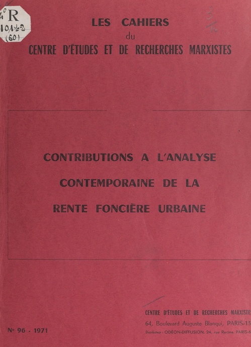 ebook cover of Contributions à l'analyse contemporaine de la rente foncière urbaine, by Centre D'Etudes Et De Recherches Marxist
