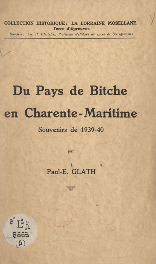 Couverture ebook de Du pays de Bitche en Charente maritime, de Paul-Edouard Glath