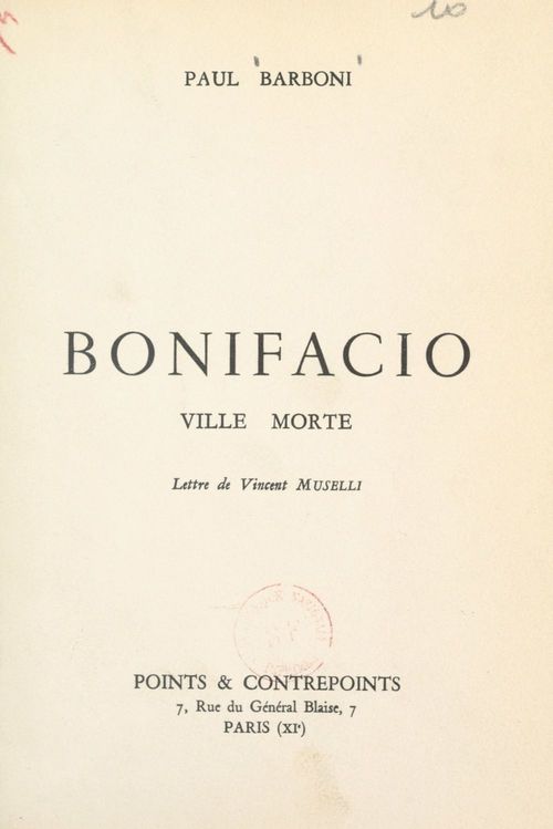 Couverture ebook de Bonifacio, ville morte, de Paul Barboni