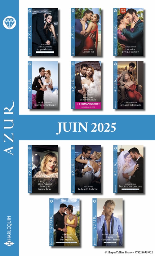 Couverture ebook de Pack mensuel Azur - 11 romans + 1 gratuit (Juin 2025), de Collectif