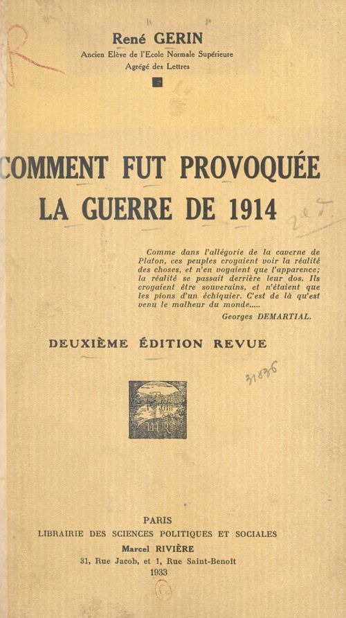 Couverture ebook de Comment fut provoquée la guerre de 1914, de Rene Gerin