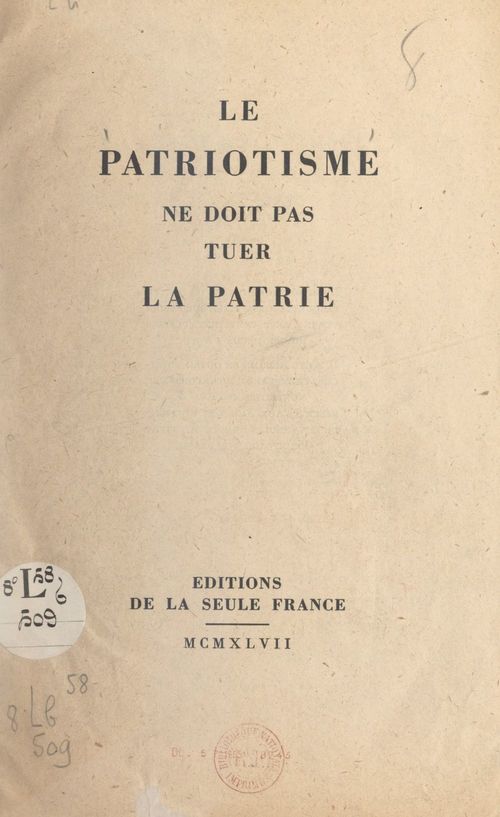 ebook cover of Le patriotisme ne doit pas tuer la patrie, by Charles Maurras