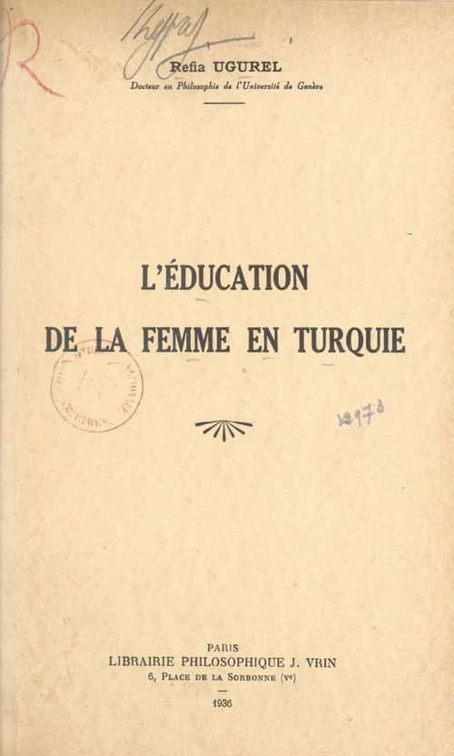 Couverture ebook de L'éducation de la femme en Turquie, de Refia Ugurel