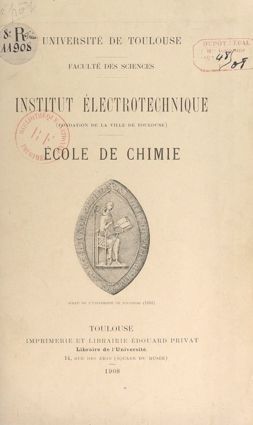 Couverture ebook de Institut électrotechnique (fondation de la ville de Toulouse) ; École de chimie, de Faculte Des Sciences De L'Universite De