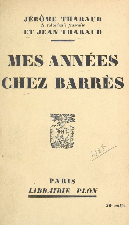 ebook cover of Mes années chez Barrès, by Jean Tharaud, Jérôme Tharaud