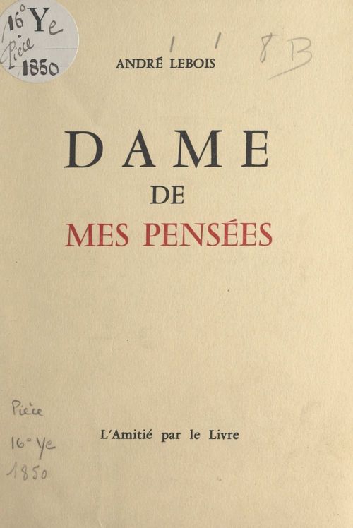 Couverture ebook de Dame de mes pensées, de Andre Lebois