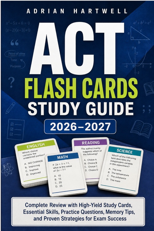 Couverture ebook de ACT FLASH CARDS STUDY GUIDE 2026/2027, de Adrian Hartwell