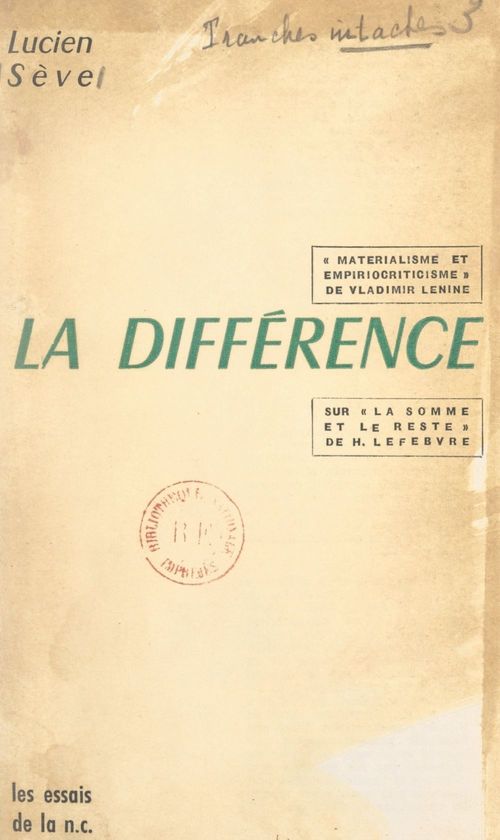 Couverture ebook de La différence, de Lucien Seve