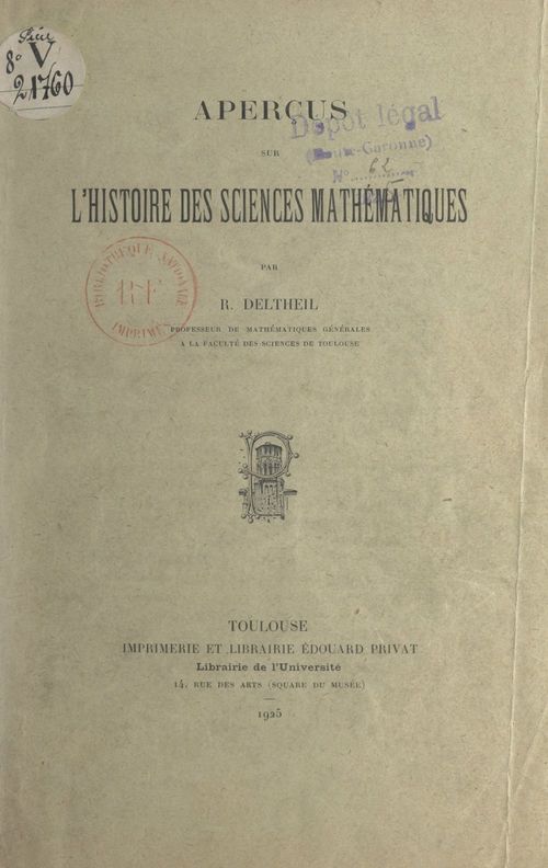 ebook cover of Aperçus sur l'histoire des sciences mathématiques, by Robert Deltheil