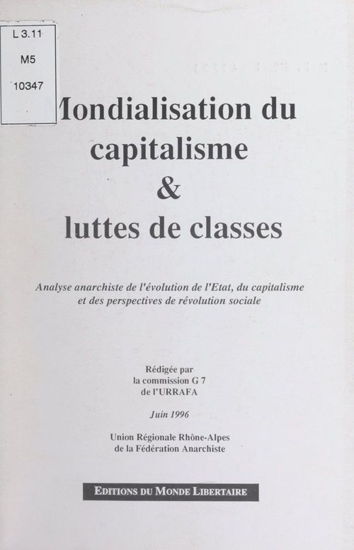 ebook cover of Mondialisation du capitalisme et luttes de classes, by Commission G7 De L'Union Regionale Rhone