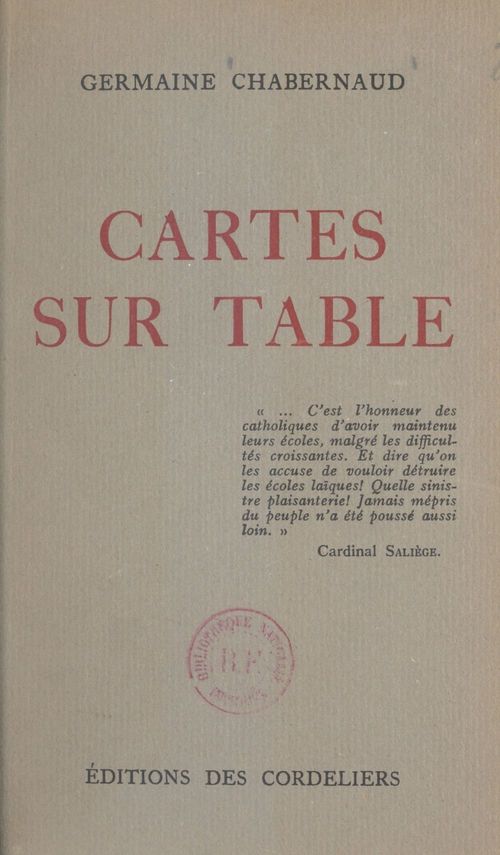 Couverture ebook de Cartes sur table, de Germaine Chabernaud