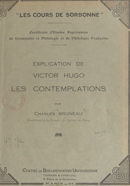 Couverture ebook de Explication de Victor Hugo : Les Contemplations, de Charles Bruneau