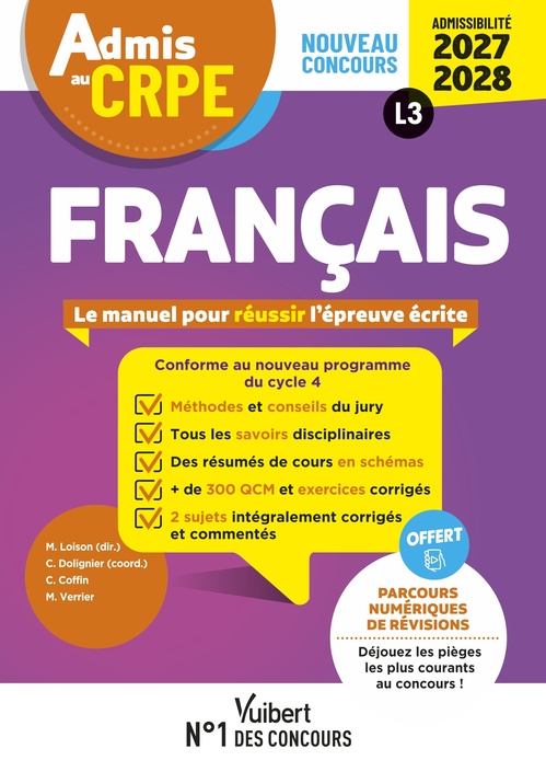 Couverture ebook de Admis au CRPE 2027-2028 - Français : Epreuve écrite d´admissibilité L3, de Clarisse Coffin, Matthieu Verrier