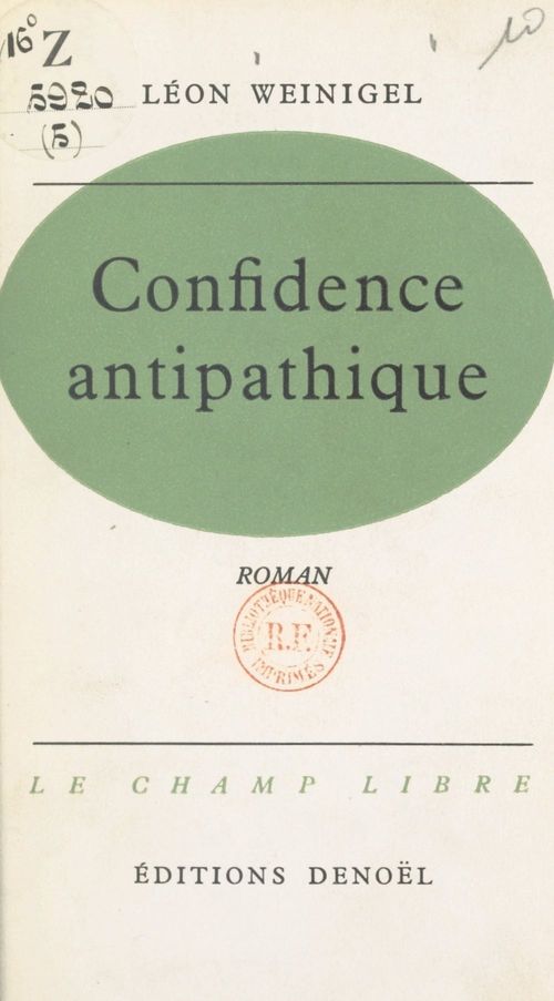 ebook cover of Confidence antipathique, by Leon Weinigel