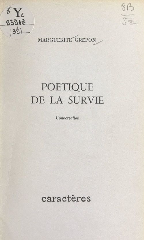 Couverture ebook de Poétique de la survie, de Marguerite Grepon