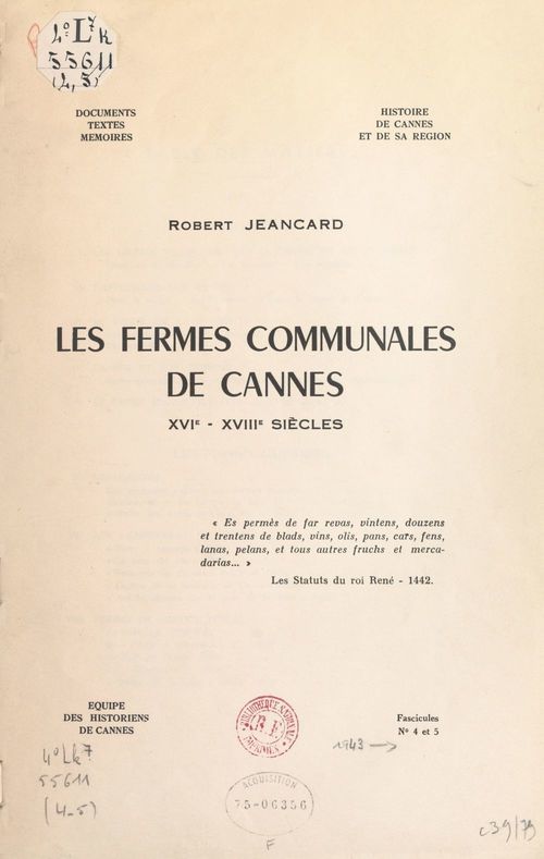 ebook cover of Les fermes communales de Cannes, by Robert Jeancard