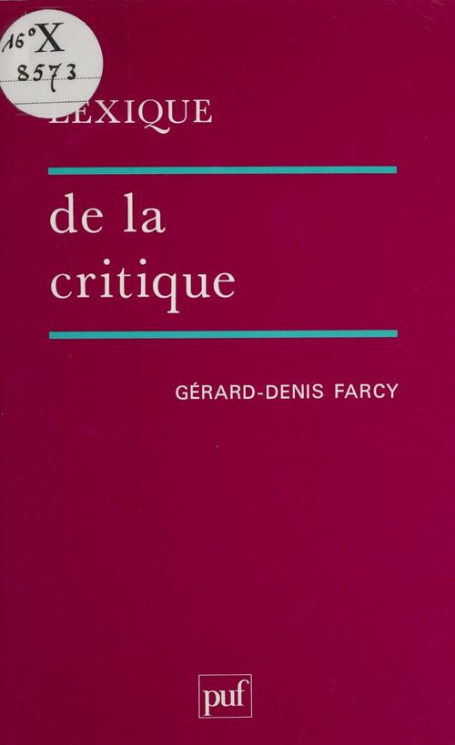 ebook cover of Lexique de la critique, by Gérard-denis Farcy