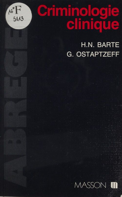 Couverture ebook de Criminologie clinique, de Barte