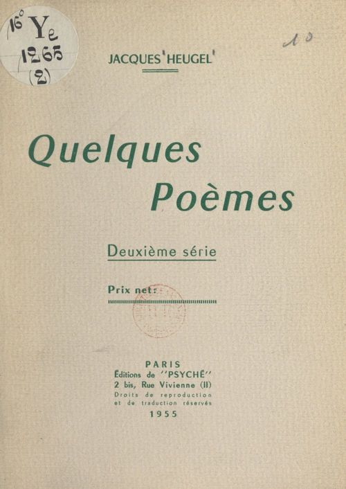 Couverture ebook de Quelques poèmes, deuxième série, de Jacques Heugel