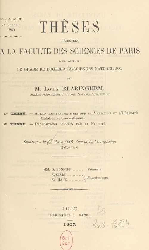 ebook cover of Action des traumatismes sur la variation et l'hérédité : mutation et traumatismes, by Louis Blaringhem