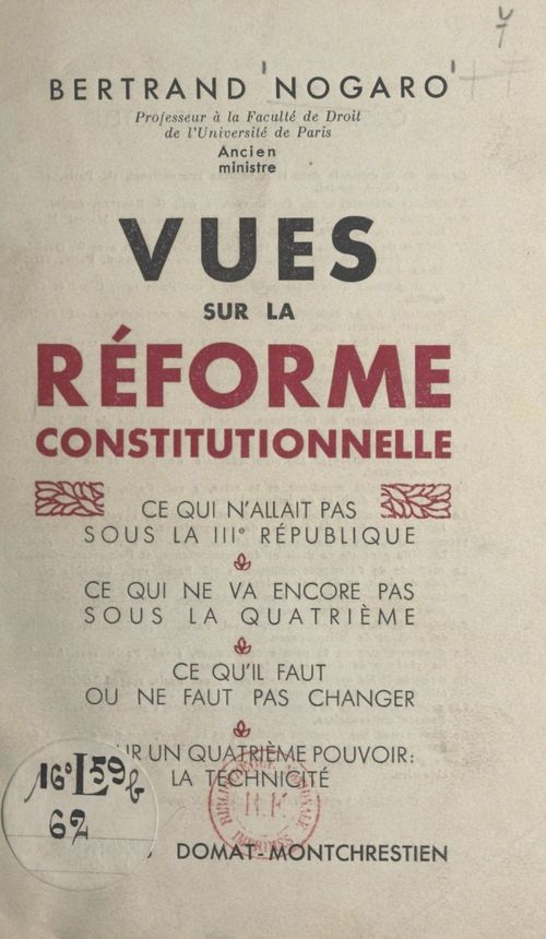ebook cover of Vues sur la réforme constitutionnelle, by Bertrand Nogaro