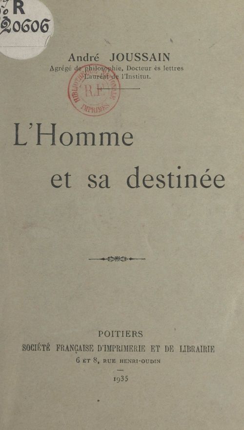 ebook cover of L'homme et sa destinée, by Andre Joussain