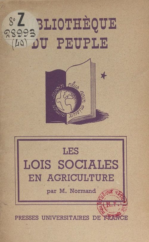 ebook cover of Les lois sociales en agriculture, by Marc Normand