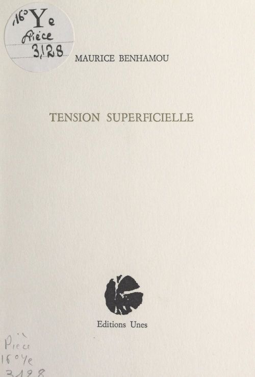 Couverture ebook de Tension superficielle, de Maurice Benhamou