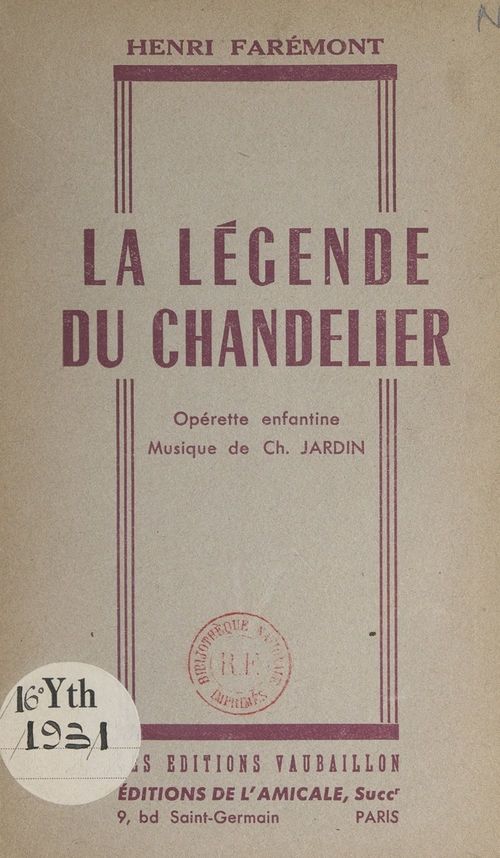 ebook cover of La légende du chandelier, by Henri Faremont