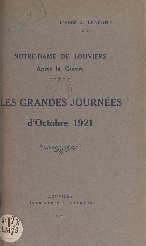 ebook cover of Notre-Dame de Louviers après la guerre, by Joseph Lenfant